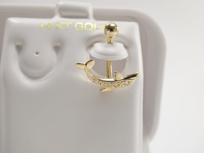 14k Real Solid Yellow Gold Fish Shape Belly Button Ring Piercing