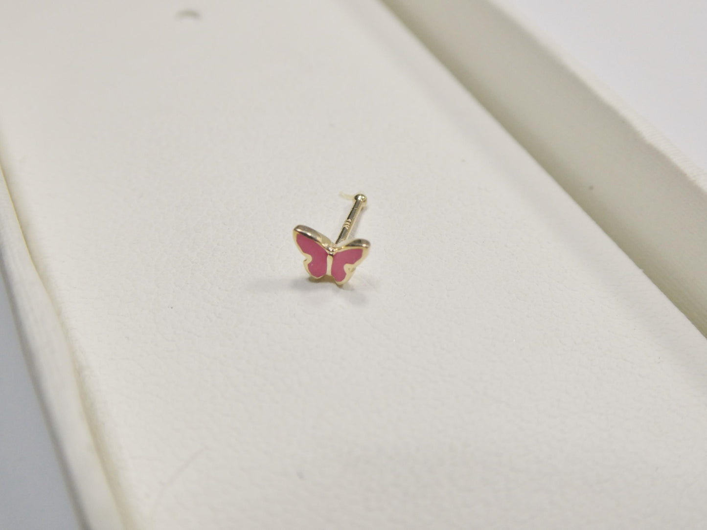 14k real solid yellow gold tiny pink butterfly stud nose ring