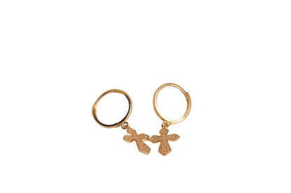 Real 10k Solid Yellow Gold Cross Dropping Hoop Huggie Earrings