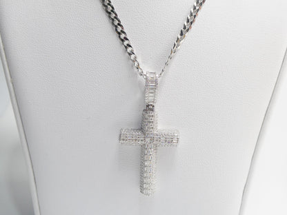 Real 925 Sterling Silver 22 Inch Flat Chain and Moissanite Cross Pendent Charm