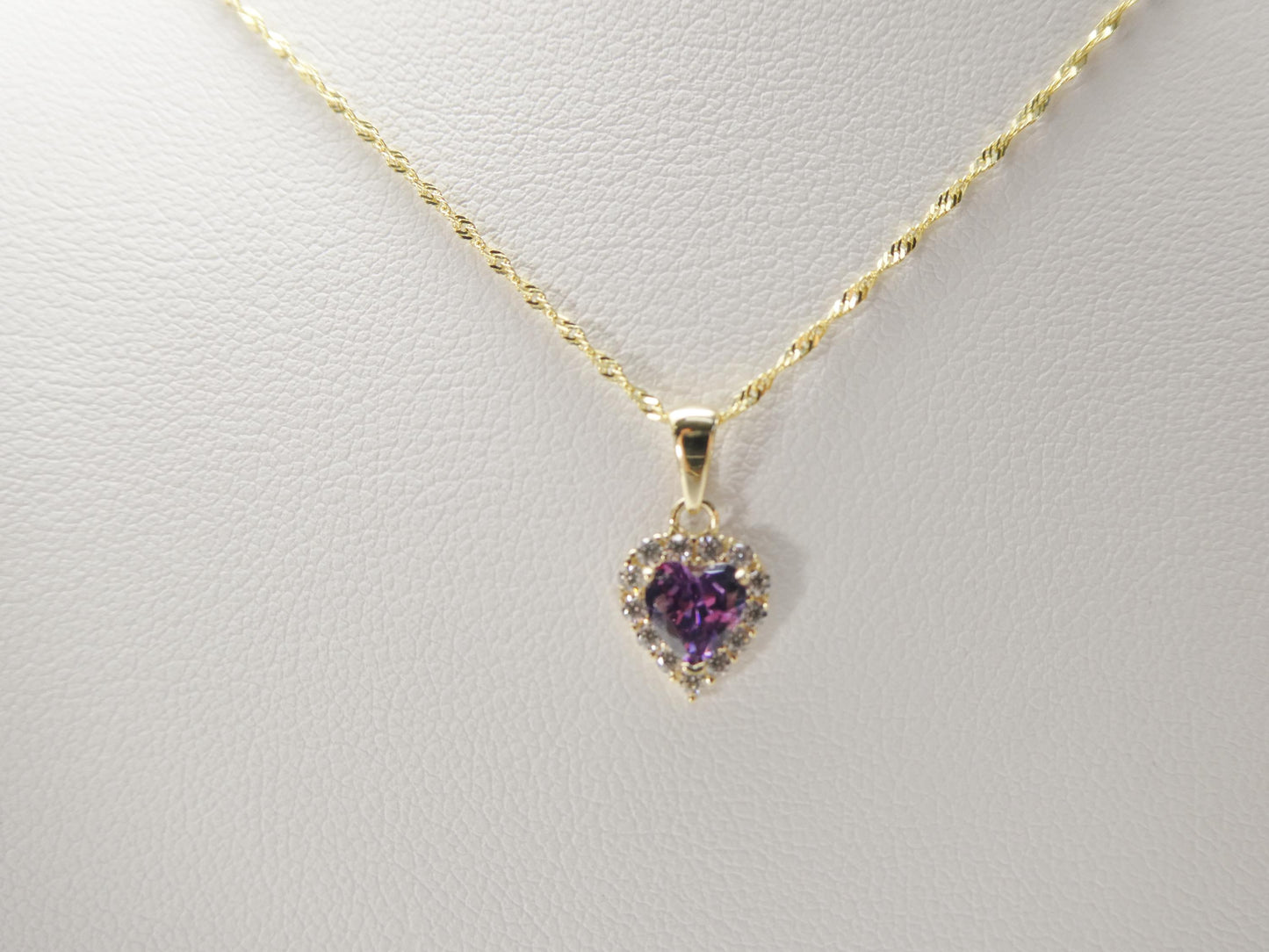 10k real solid yellow gold 16 inch necklace and color stone heart pendent set