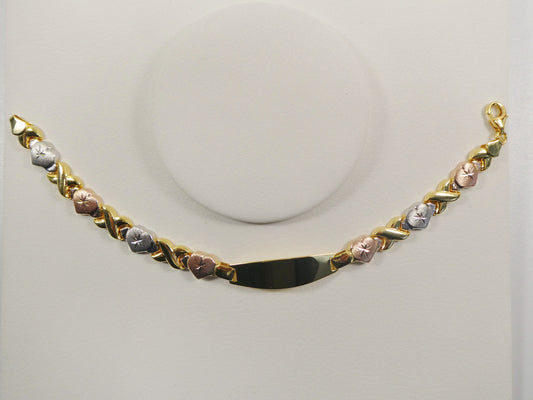 real 925 sterling silver stampato x heart ID bracelet 14k yellow gold finish
