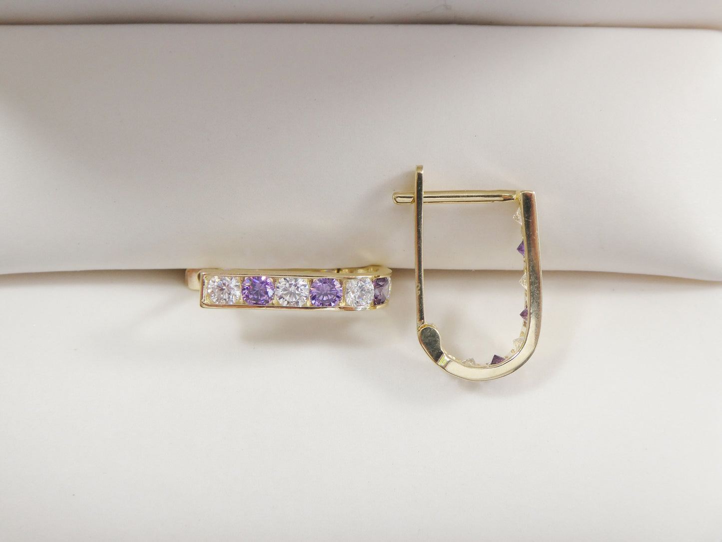 real 10k solid yellow gold birthstone color straight line French back earring