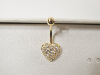 14k Real Solid Yellow Gold Heart Belly Button Ring Piercing