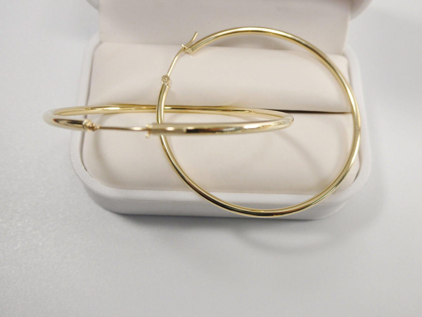 14K Solid Yellow Gold Hoop Earrings: High Polish, 50mm