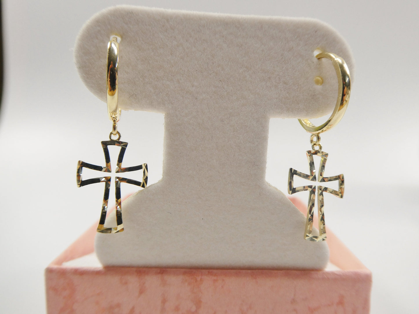10k real yellow gold cross dangle plain huggie earrings