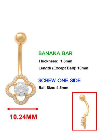 14k Real Solid Yellow Gold Flower Shaped Belly Button Ring Piercing