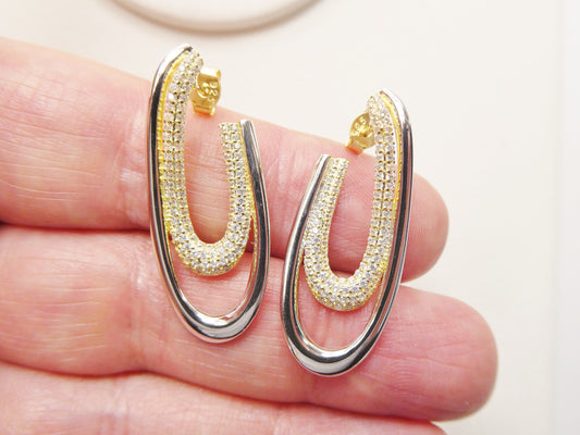 real 925 sterling silver two tone color finish push post earring