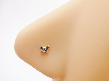 14k Real Solid Yellow Gold Tiny Butterfly Stud Nose Ring