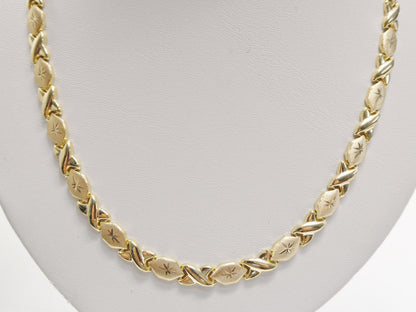 Real 925 Sterling Silver XOXO Hugs and Kisses Necklace 14k Yellow Gold Finish
