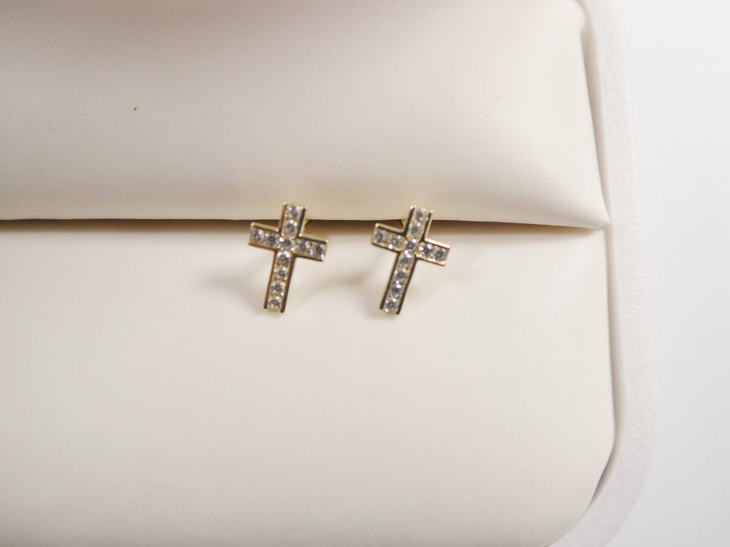 10k real solid yellow gold full stone setting cross push post earrings