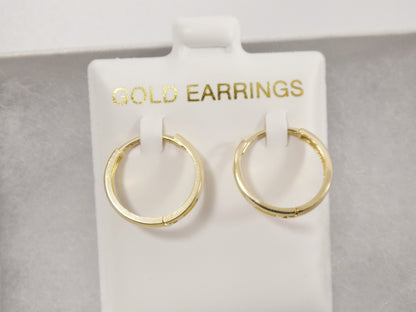 Real 10k Solid Yellow Gold Plain High Polish 15mm Hoop Huggie Earrings