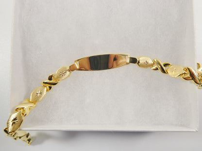 Real 925 Sterling Silver Stampato XOXO ID Bracelet 14k Yellow Gold Finish
