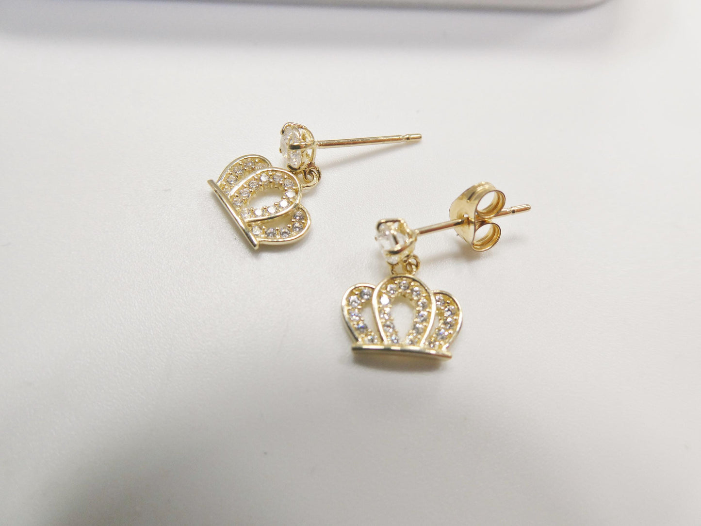 real 10k solid yellow gold crown push post earrings
