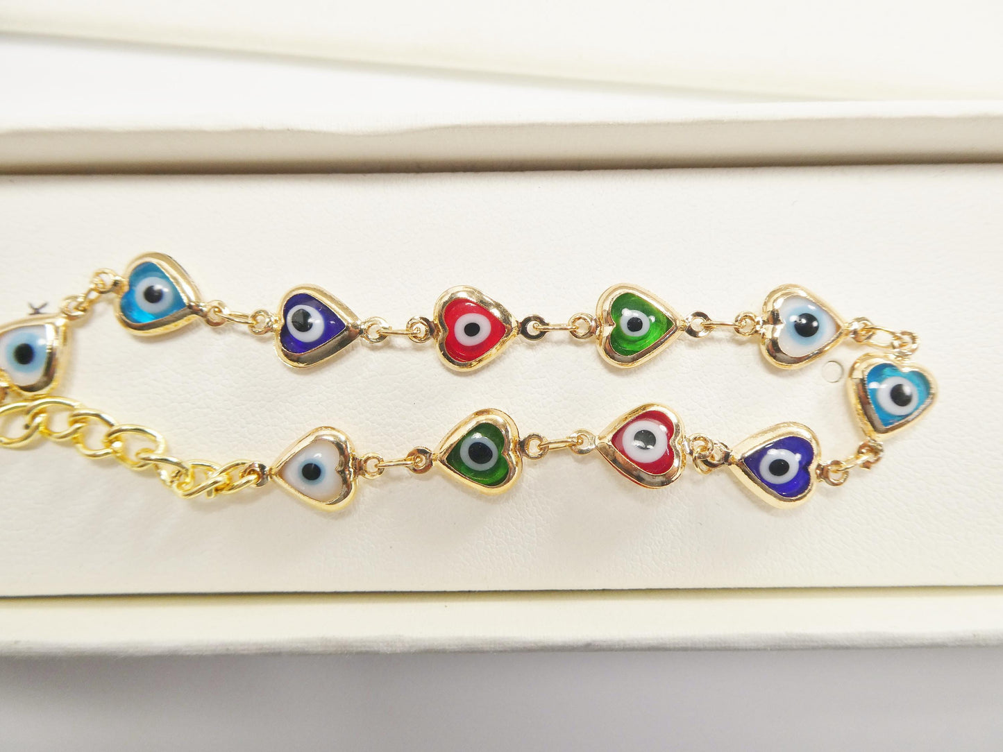 6.5 inch plus extension evil eye 14k gold filled heart blue color bracelet