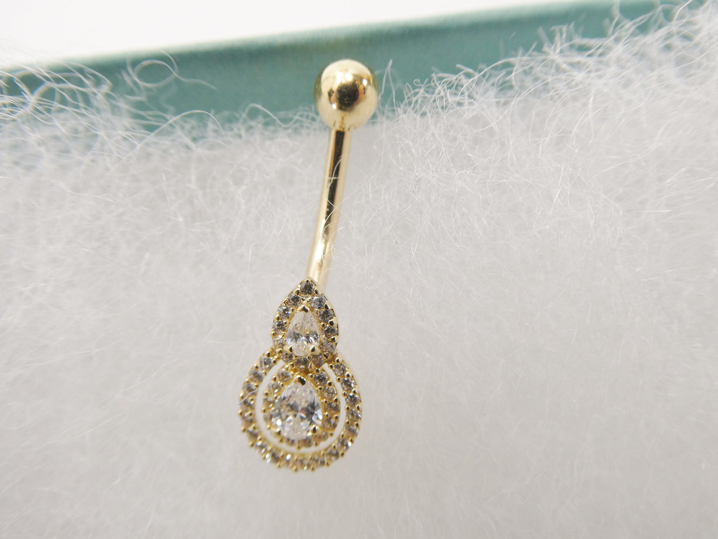 14k real solid yellow gold  teardrop belly button ring piercing