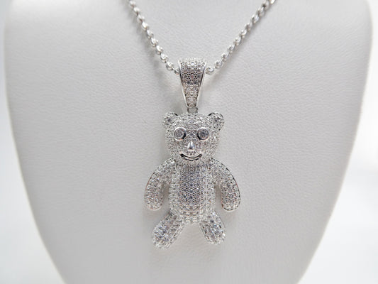 real 925 sterling silver teddy bear pendent and 2mm 18 inch moon cut chain