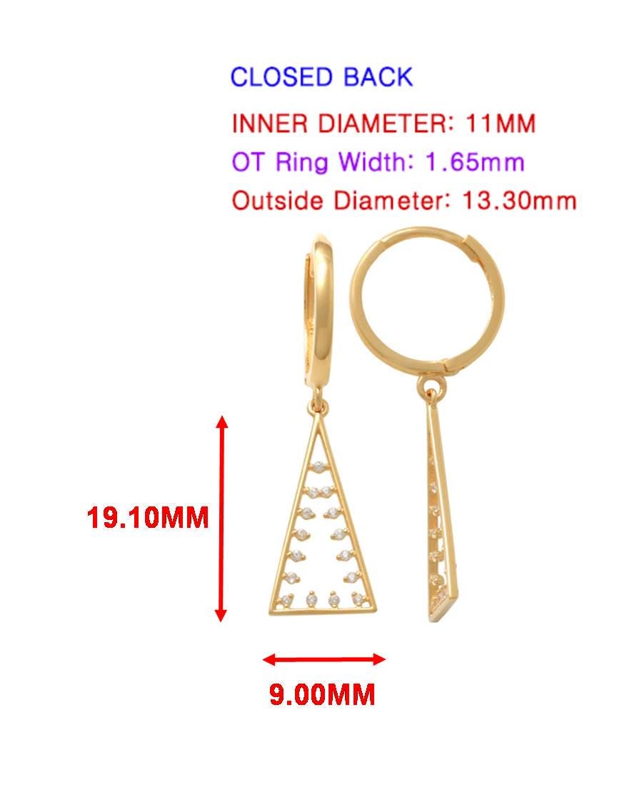 real 10k solid yellow gold pyramid triangle hoop huggie earrings