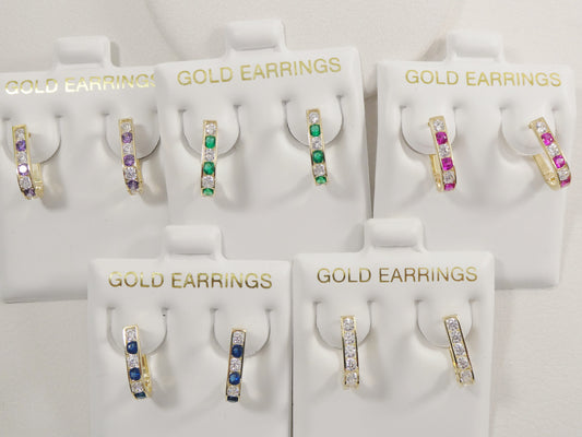 real 10k solid yellow gold birthstone color straight line French back earring