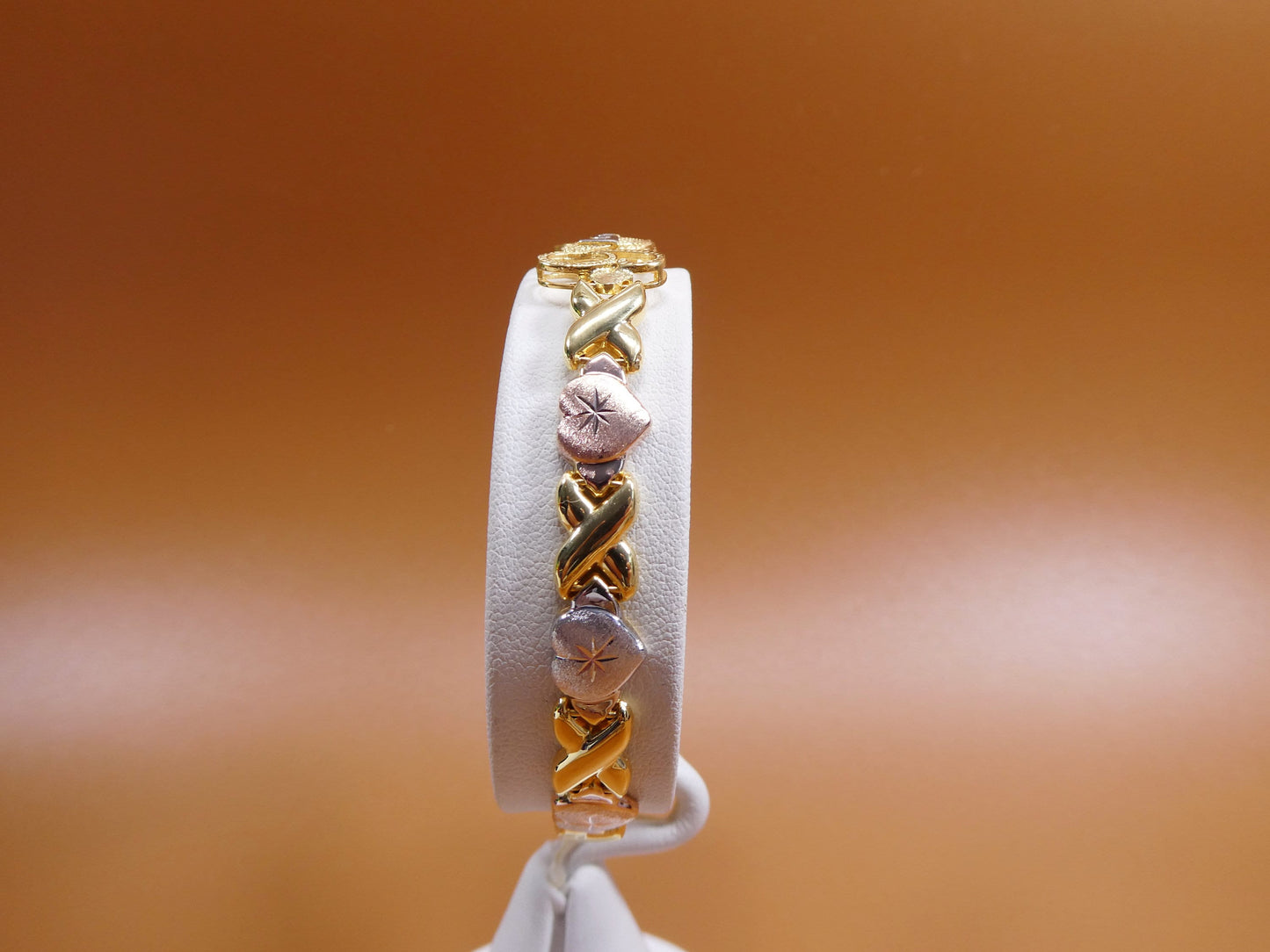 Sterling Silver XOXO Necklace Bracelet Set: Tri Color Gold Tone