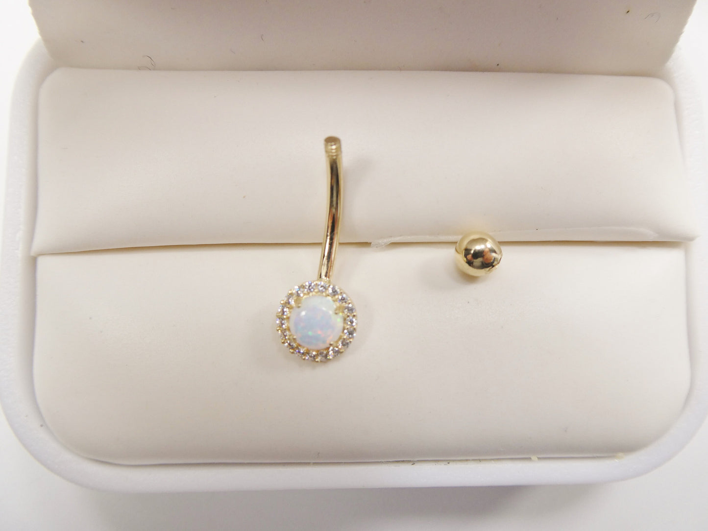 14k real solid yellow gold circle opal belly button ring piercing