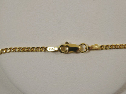 Real 14k Solid Yellow Gold 16 Inch Curb Chain and Evil Eye Pendent Charm