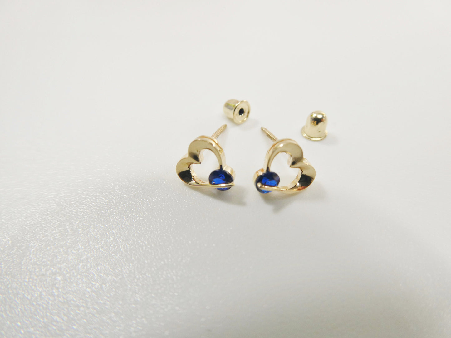 14k real solid yellow gold screw back children earrings birth stone heart shape