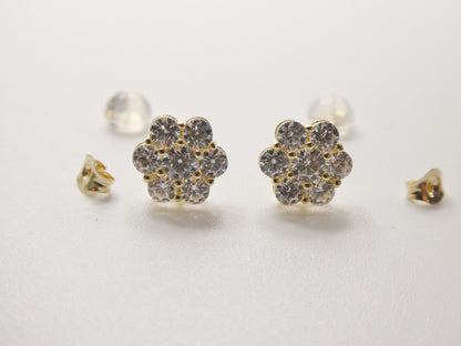 Real 10k Solid Yellow Gold 8mm Flower Push Post Stud Earrings