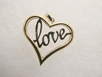 14k Real Solid Yellow Gold Love Heart High Polish Charm Pendant