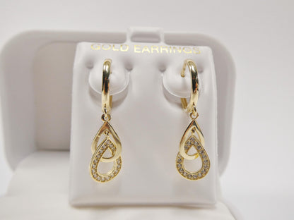 Real 10k Solid Yellow Gold Teardrop Hoop Huggie Earrings