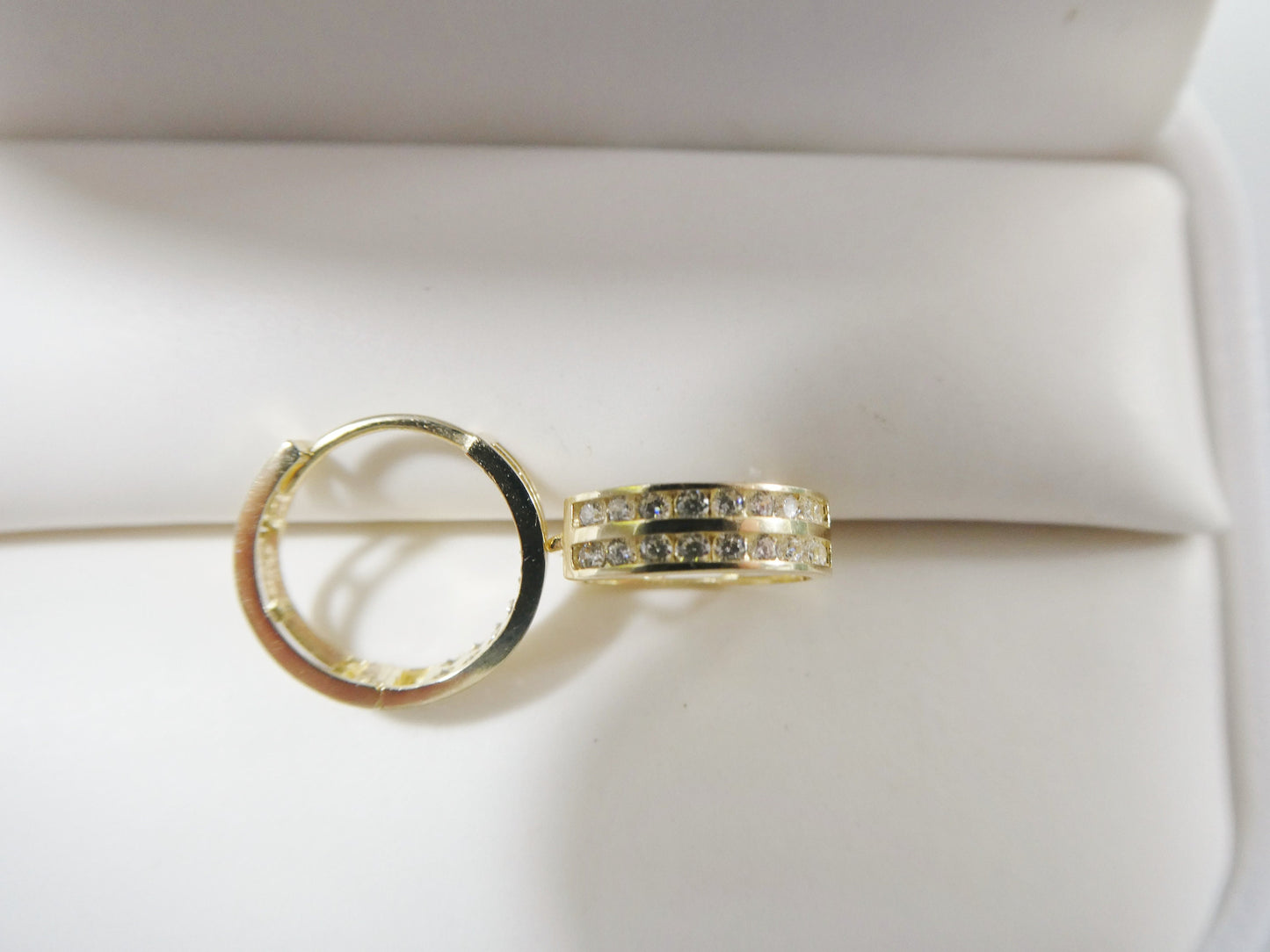 real 10k solid yellow gold cz two line earring / cartilage daith hoop huggie earring