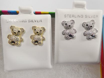 Real 925 Sterling Silver Small Teddy Bear Push Post Earring