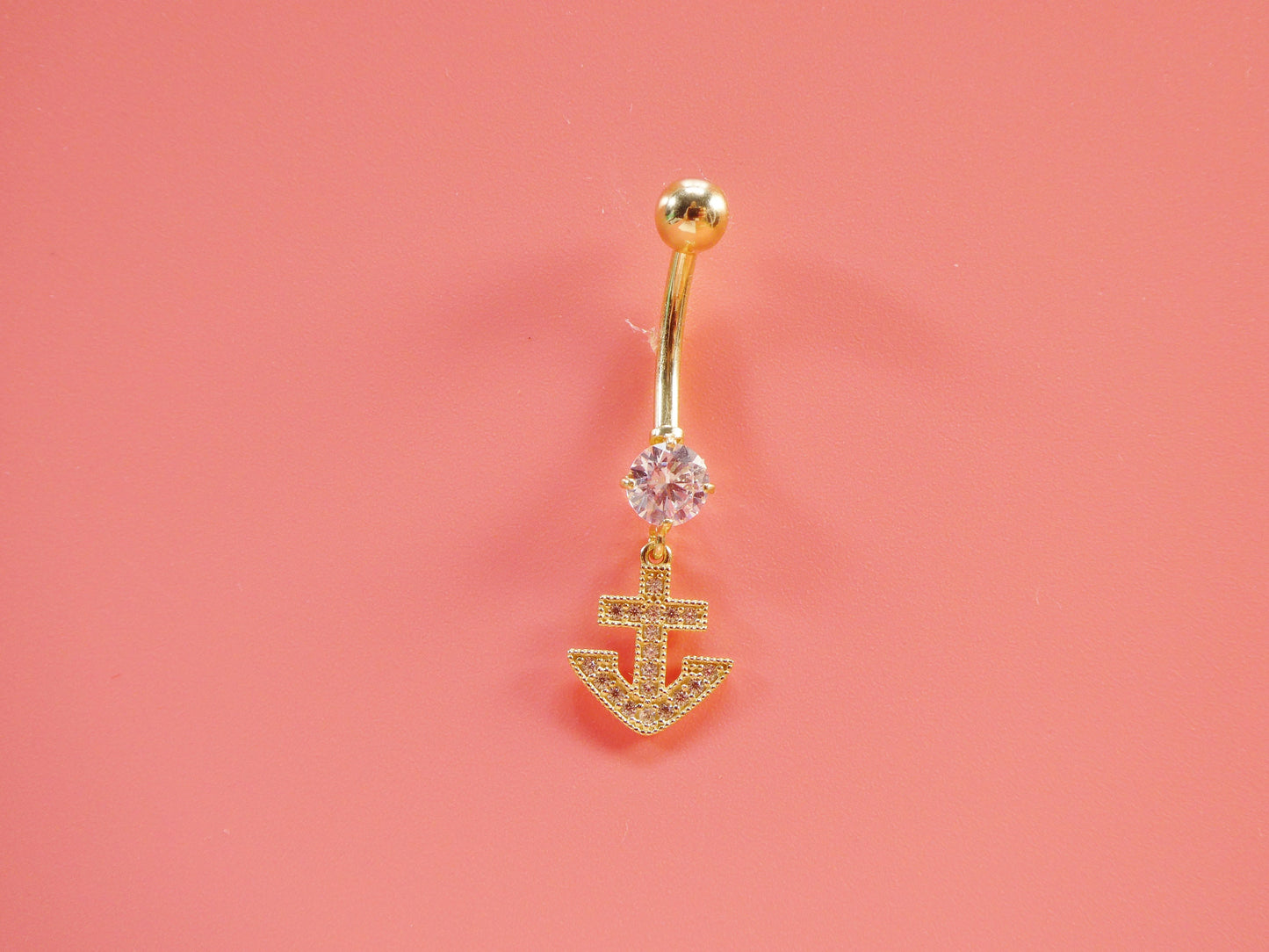 14k real solid yellow gold dangling anchor belly button ring piercing