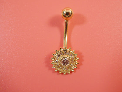14k Real Solid Yellow Gold Round Shape Belly Button Ring Piercing
