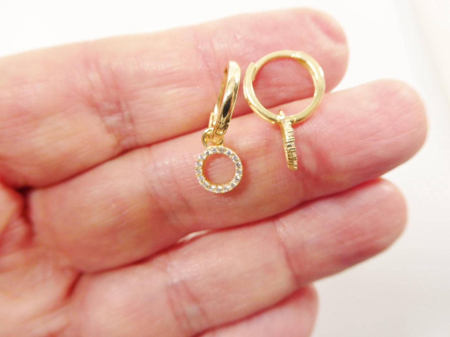 real 10k solid yellow gold circle dropping daith hoop huggie earrings