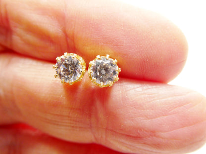 Real 10k Solid Yellow Gold Crown Style Push Post Circle Stud Earrings