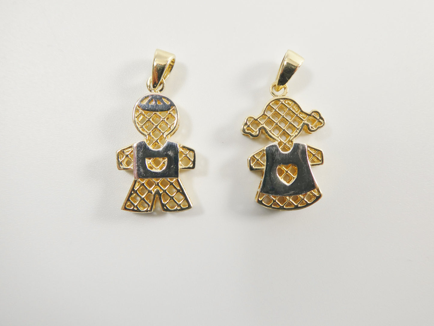 14k real solid yellow gold two tone boy girl charm pendent