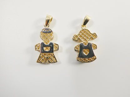 14k Real Solid Yellow Gold Two Tone Boy Girl Charm Pendent