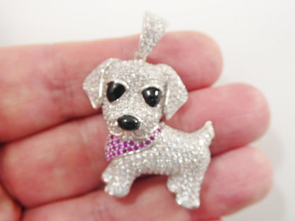 Real 925 Sterling Silver Full Stone Setting Dog Animal Pendent