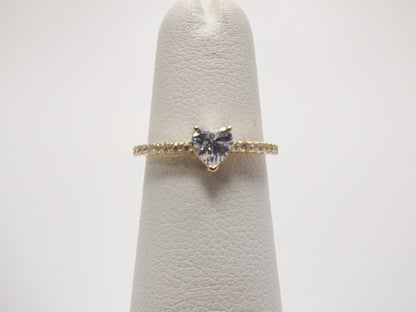 Real 10k Solid Yellow Gold Women's Heart Stone Ring