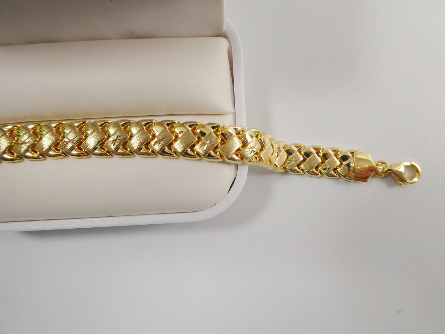 Stamped Basket Bracelet: 14k Yellow Gold Finish, Sterling Silver