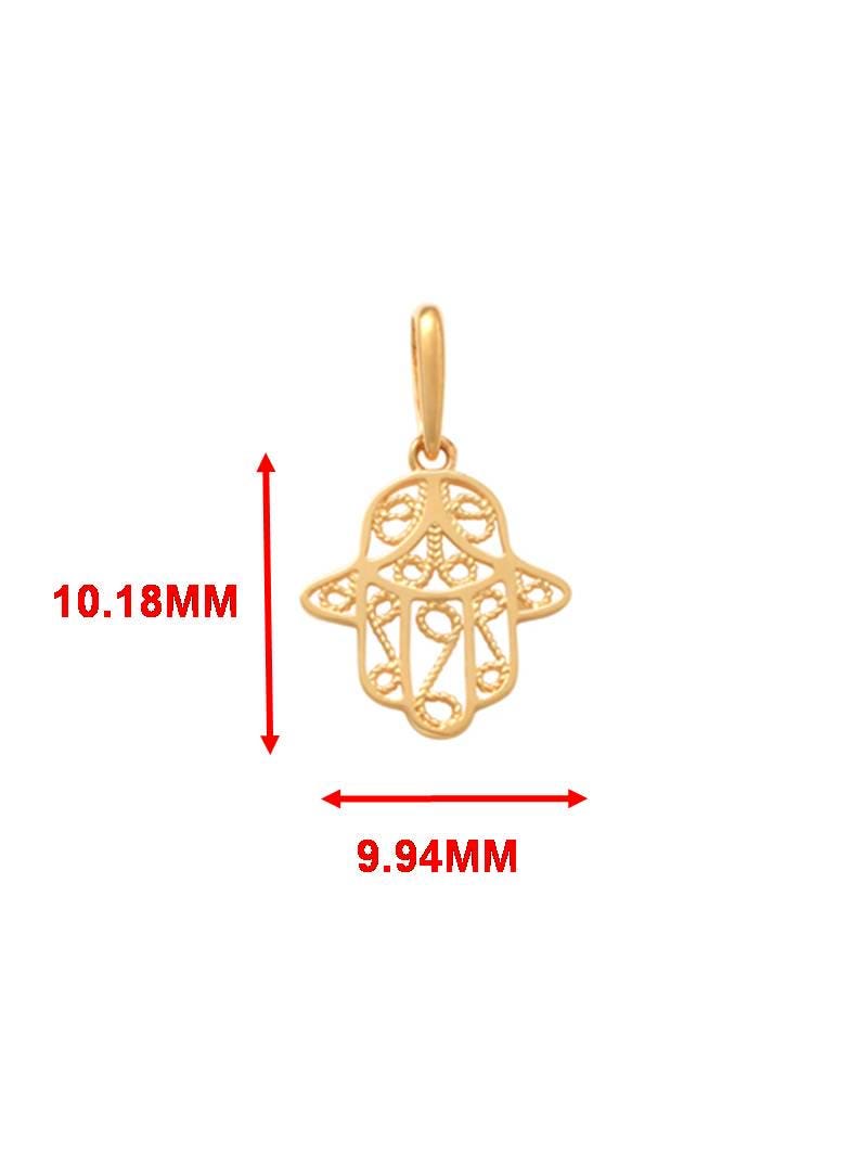 14k real solid yellow gold hand hamsa  pendent and rope necklace
