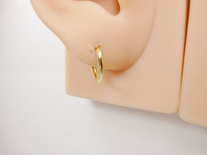 Real 10k Solid Yellow Gold 13mm Plain Hoop Huggie Earrings