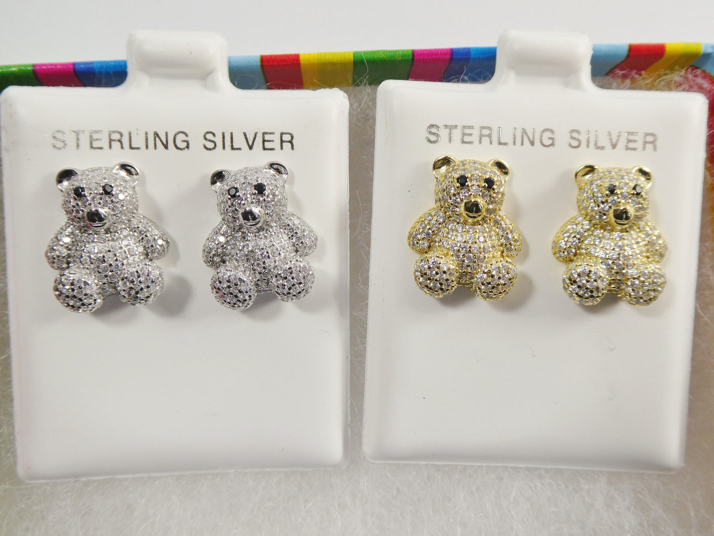 real 925 sterling silver small teddy bear push post earrings