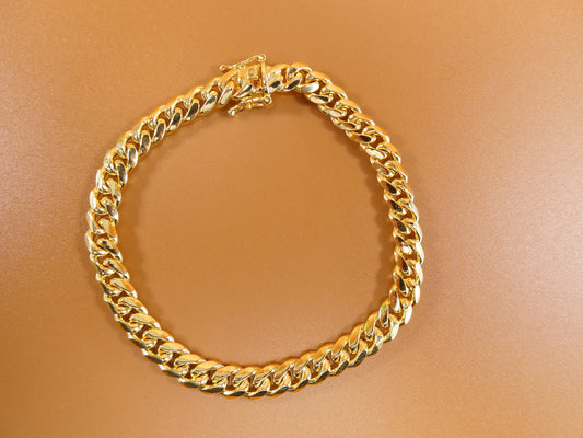 14k gold color tone solid box clasp lock Miami bracelet over real 925 sterling silver