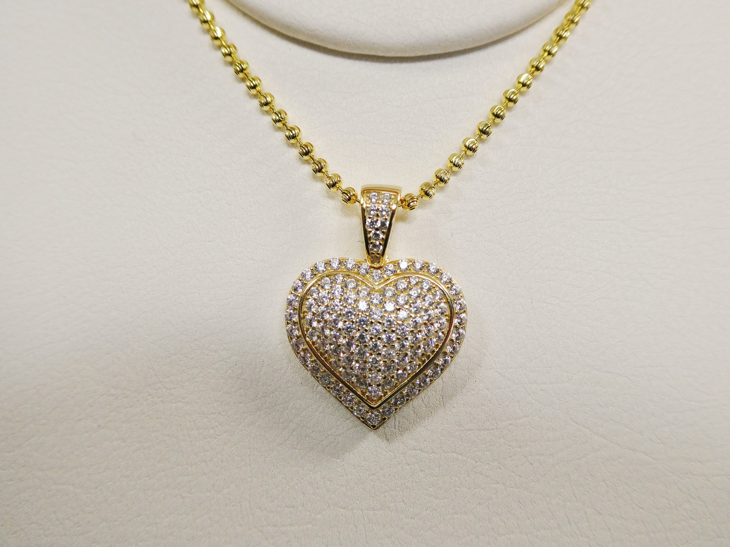 14k yellow color tone moon cut chain and heart over real 925 sterling silver