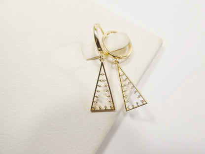 Real 10k Solid Yellow Gold Pyramid Triangle Hoop Huggie Earrings
