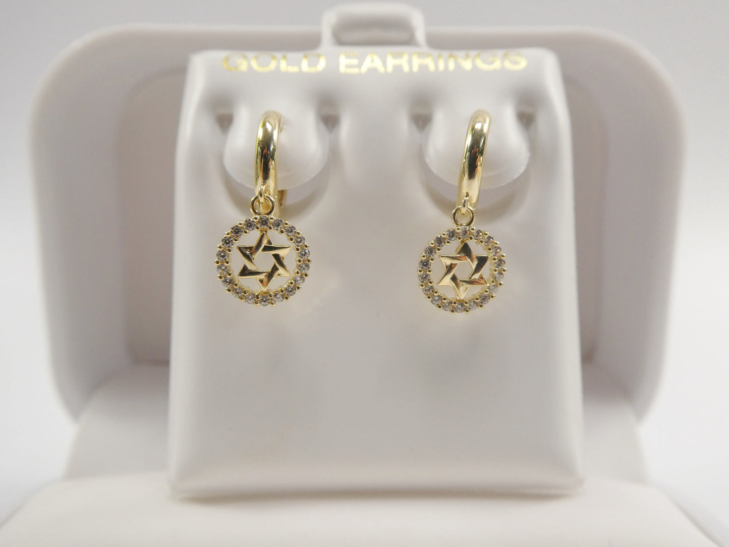 10k real solid gold star David dangle on plain huggie fancy earrings