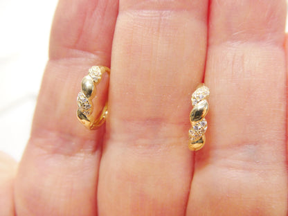 Real 10k Solid Yellow Gold Designer Hoop Huggie Earrings