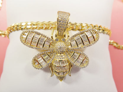 Real 925 Sterling Silver Honey Bee Chain and Pendant 14k Yellow Gold Finish